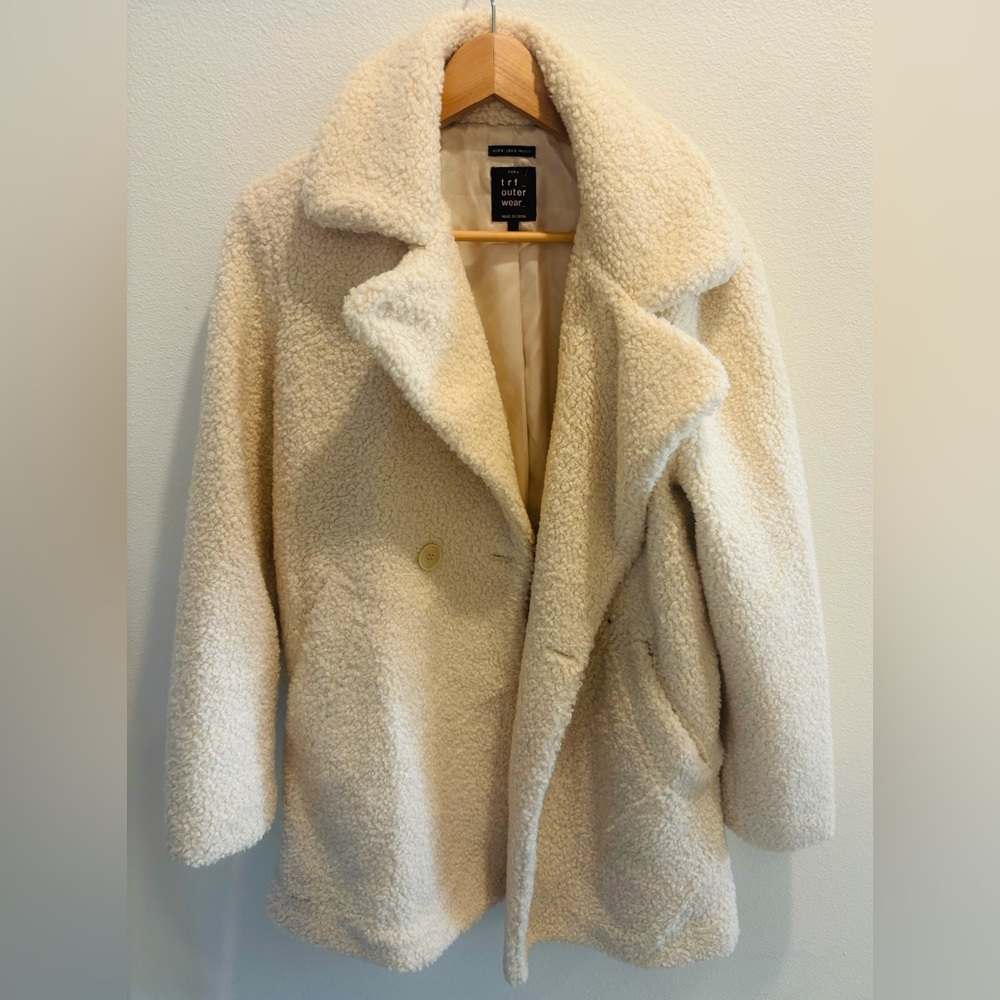 Zara Teddy Coat in Cream Color